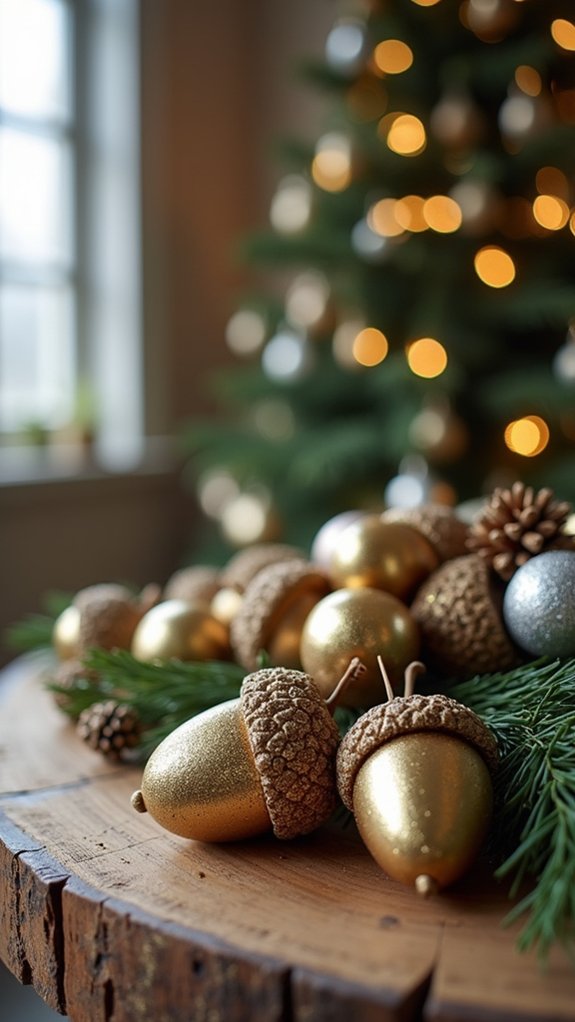 glamorous glittered acorn ornaments