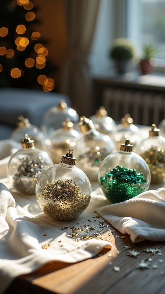 glitter filled holiday ornaments