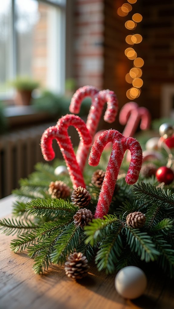glittered candy cane ornaments
