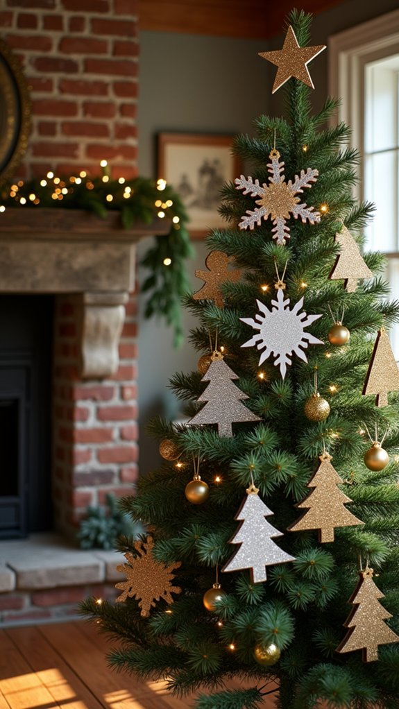 glittered wooden holiday decorations