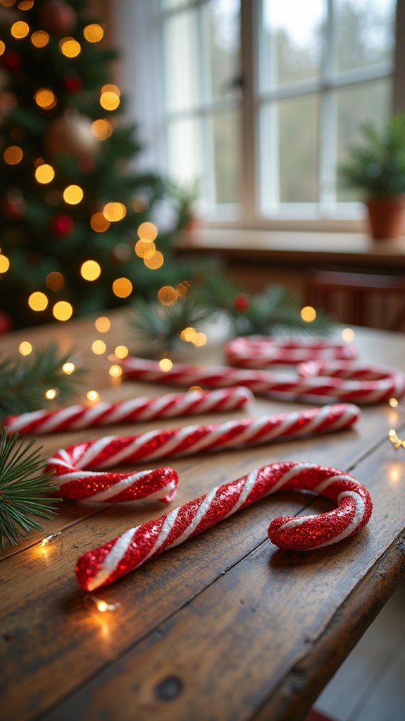 glittery candy cane ornaments