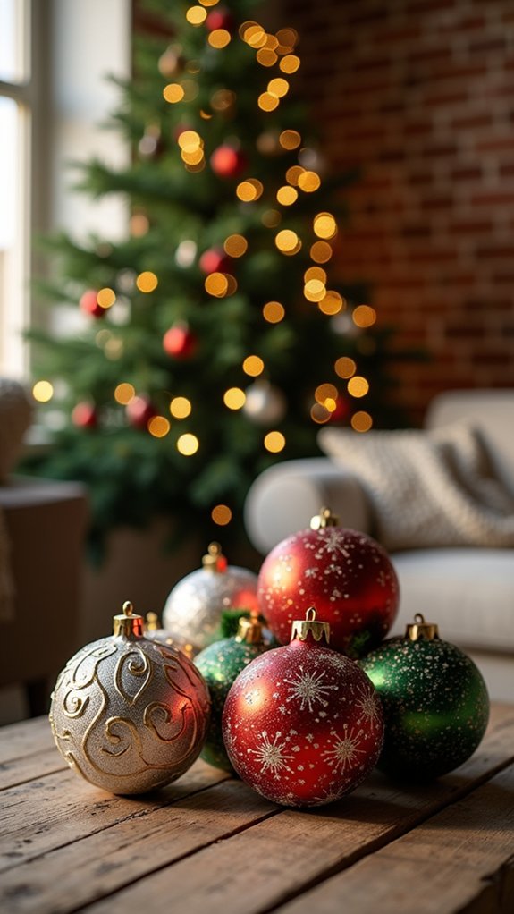 glittery paper mache ornaments