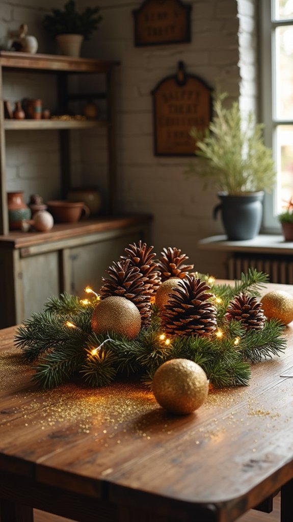 glittery pine cone decorations