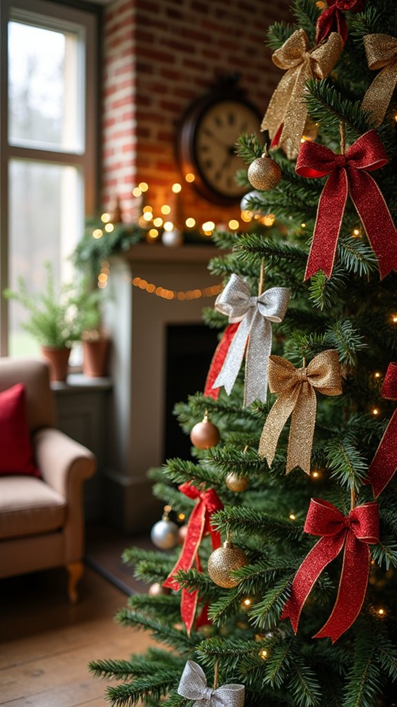 glittery ribbon tree ornaments