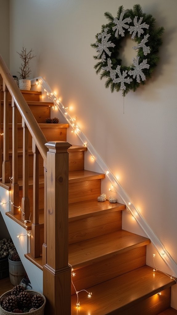 glittery snowflake staircase wreath