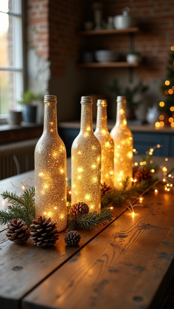 glittery wine bottle centerpieces