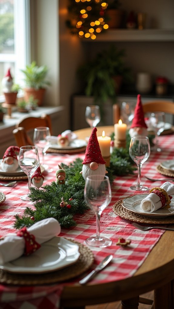 gnome themed festive table setting