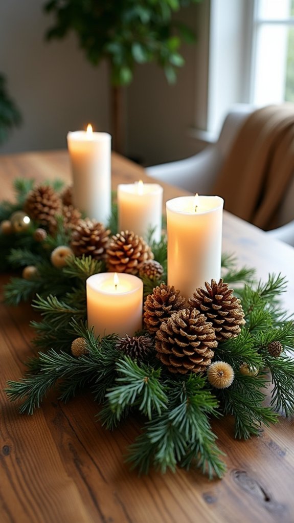 gold dusted pinecone centerpiece arrangement