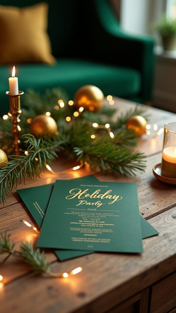 gold foil green invitations