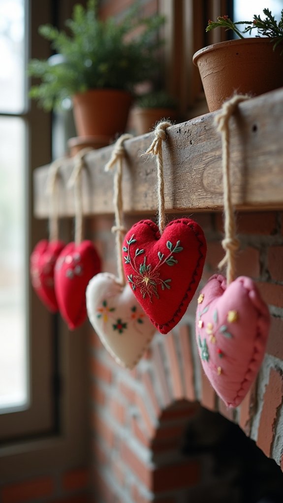 handmade embroidered heart ornaments