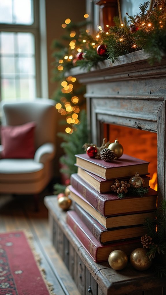 layered books with ornaments