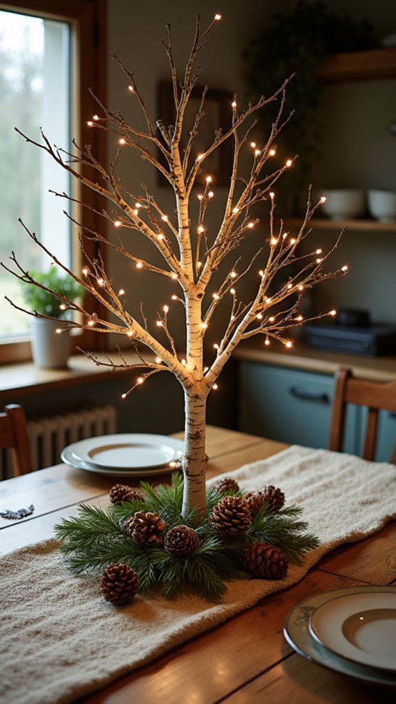 lighted birch tree centerpiece