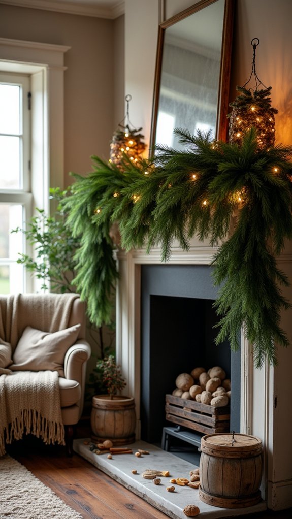 lush evergreen garlands enhance decor