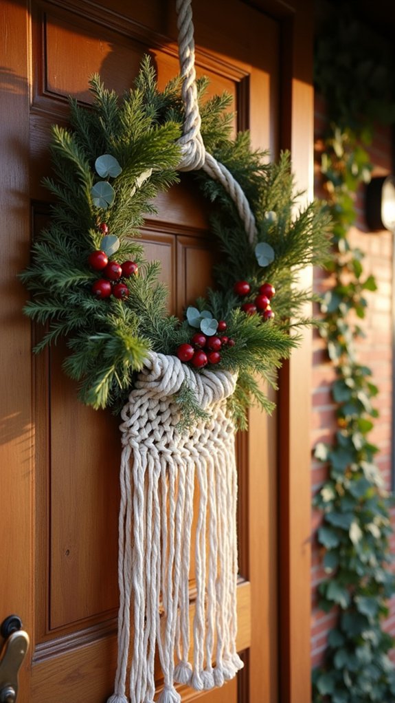macrame wreath with greens