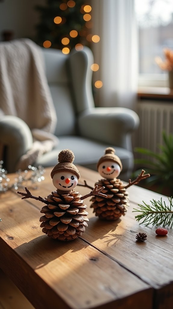 mini pinecone snowman crafting
