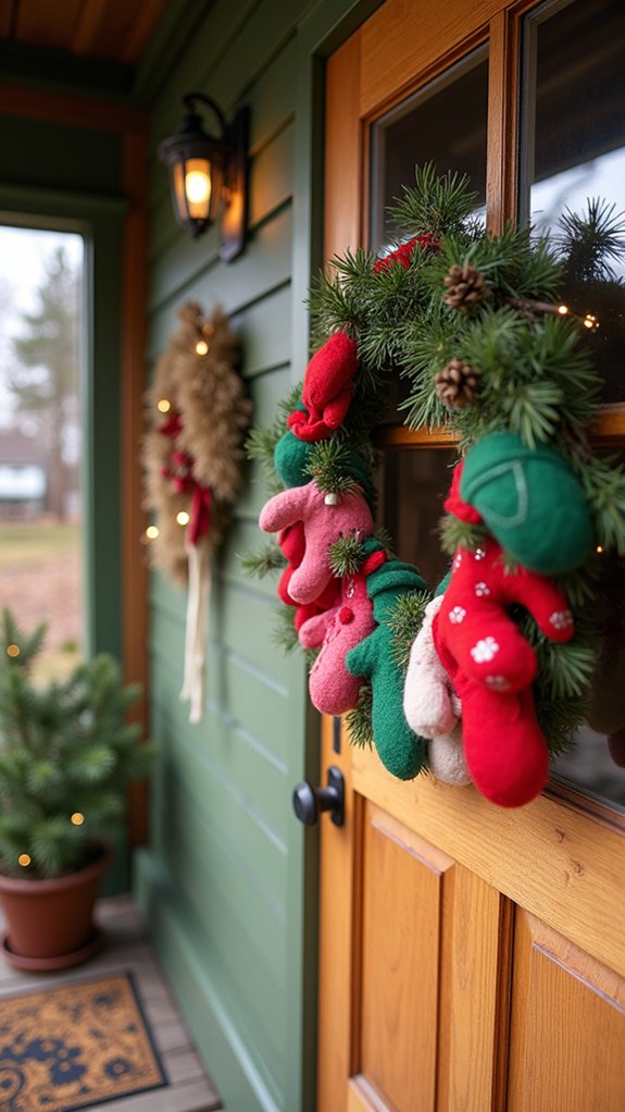 mitten wreath adds warmth