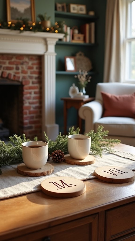 monogrammed holiday drink coasters