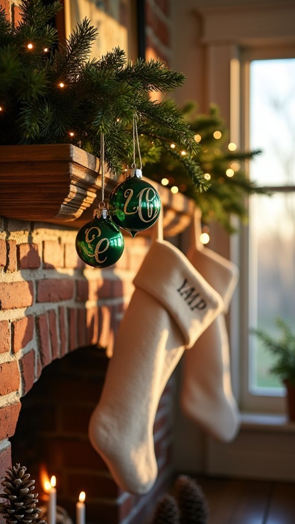 monogrammed ornaments enhance decor