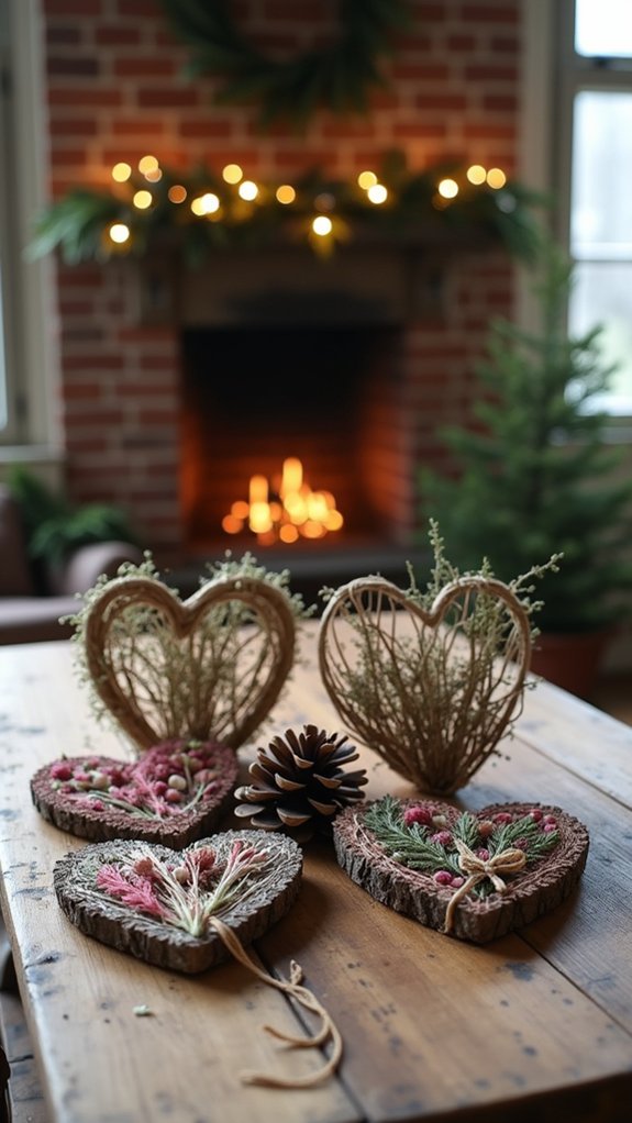 natural elements heart ornaments