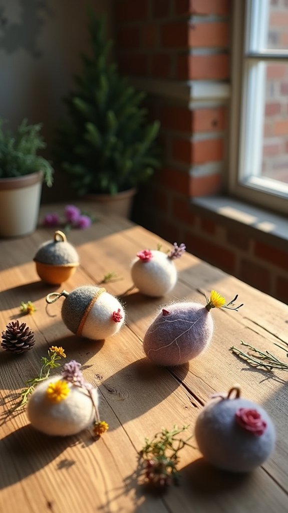nature inspired felted ornaments