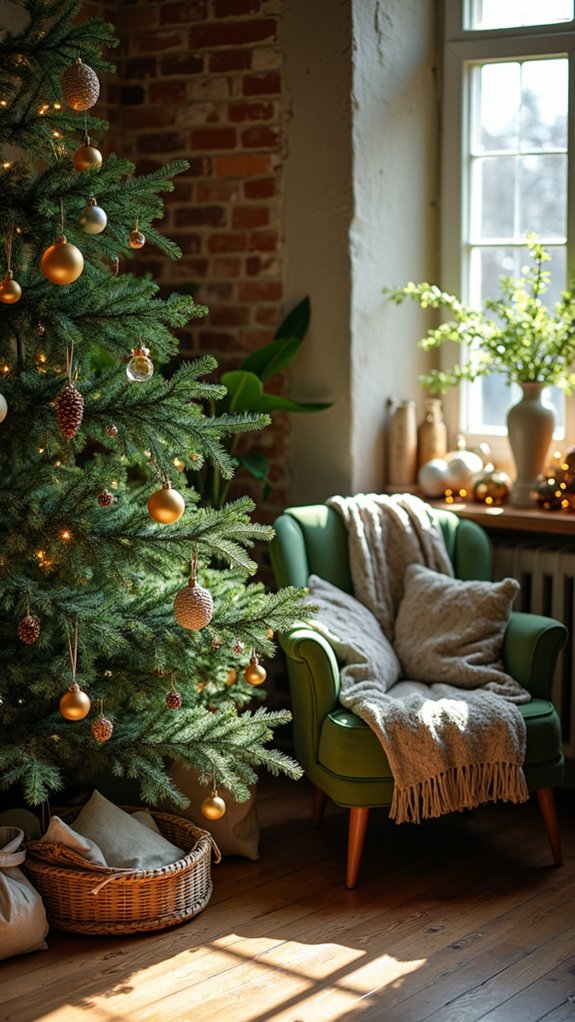 nature inspired green gold ornaments