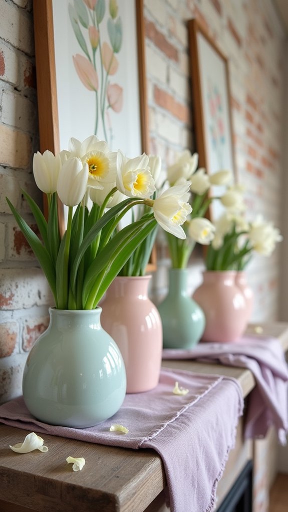 pastel floral mantle decor