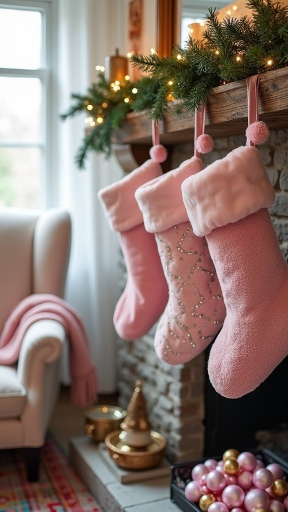 personalized pink holiday stockings