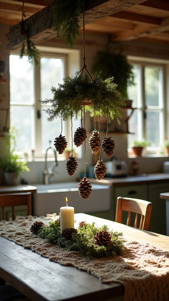 pinecone and greenery mobile