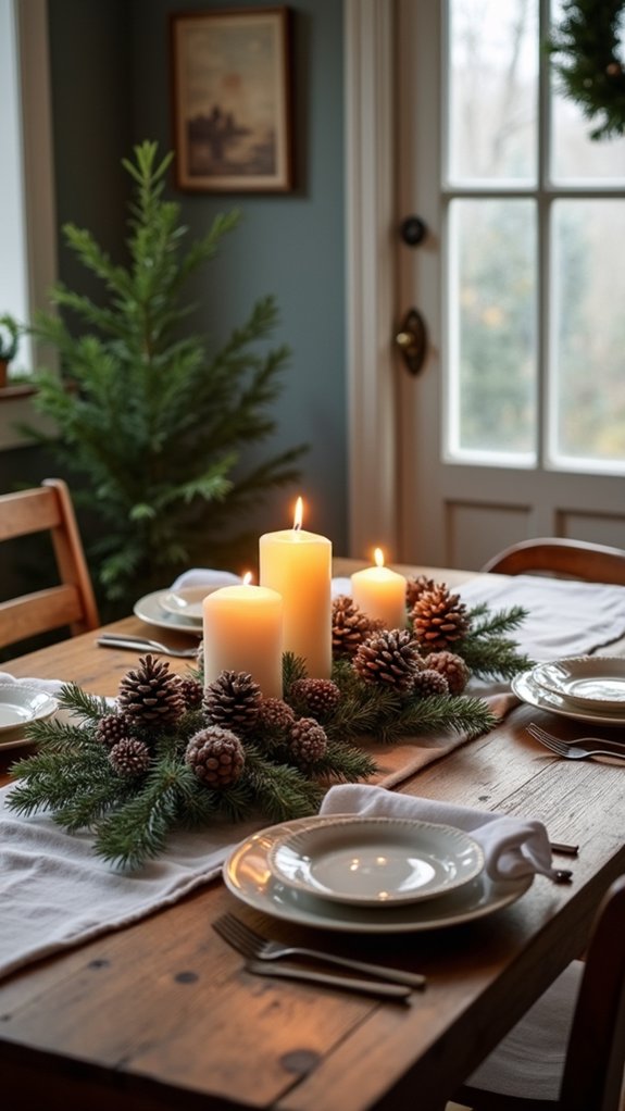 pinecone candle festive arrangements
