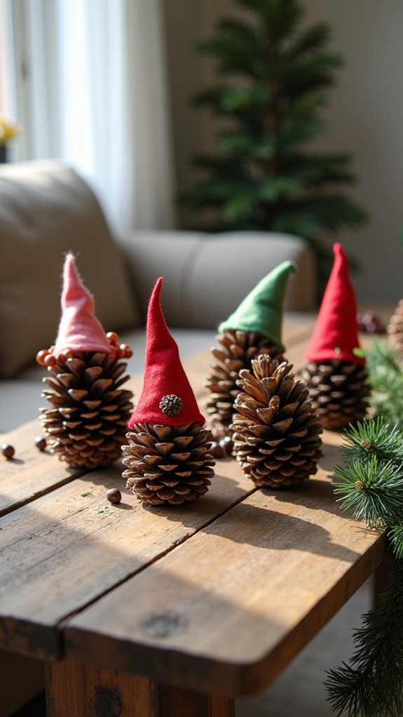 pinecone elf hat decorations