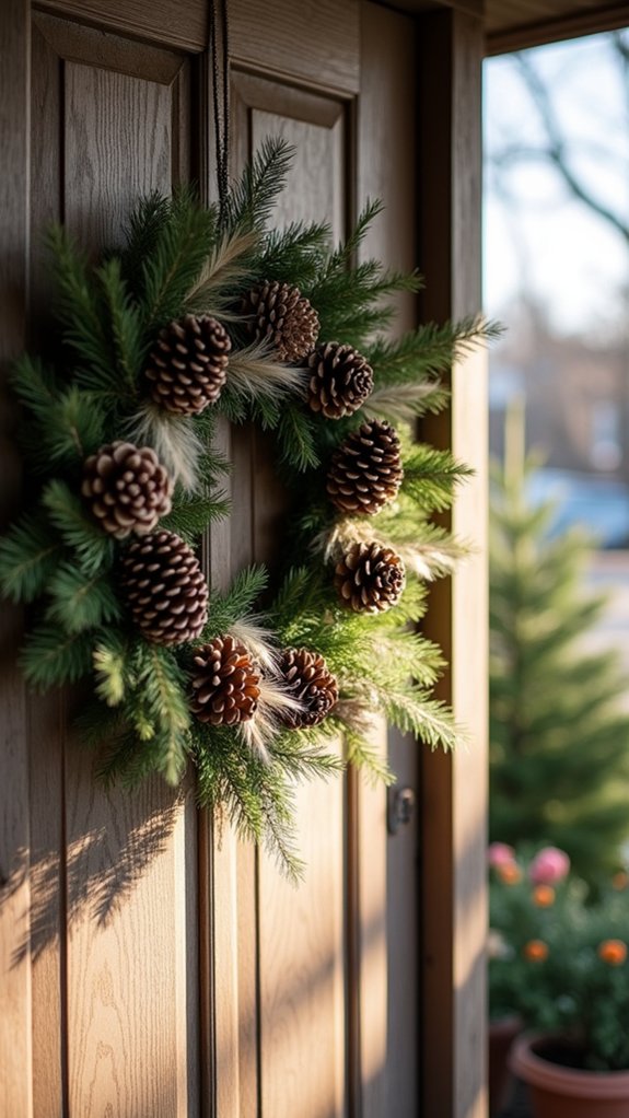pinecone feather holiday wreath