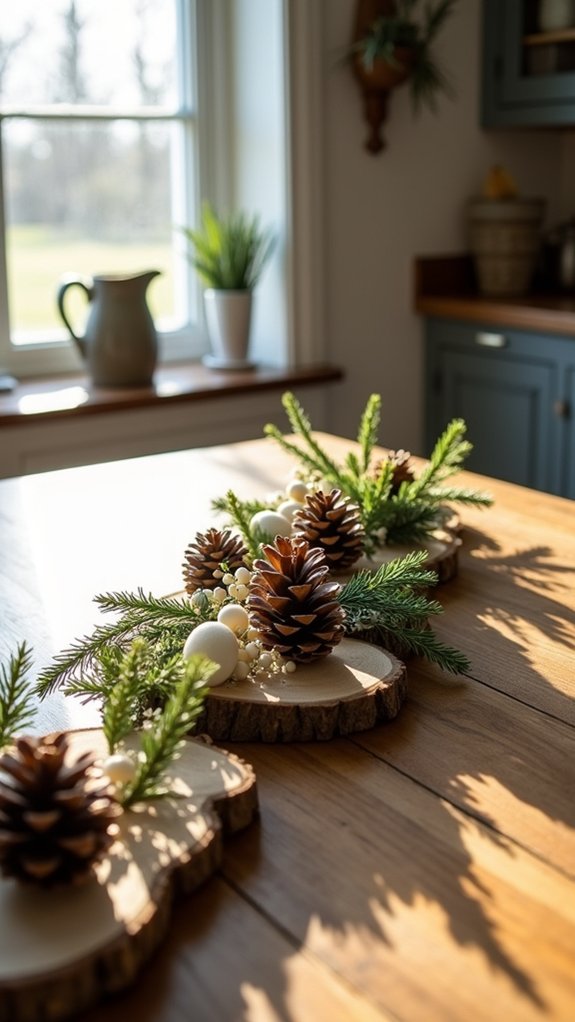 pinecone wood slice centerpiece