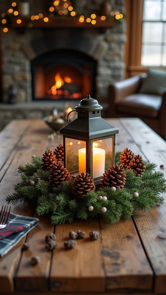 pinecones and lanterns display