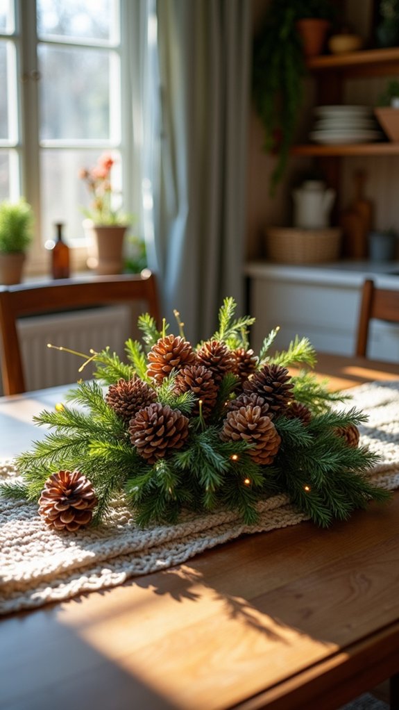 pinecones and twinkle lights