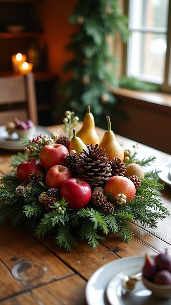 pinecones and vibrant fruits