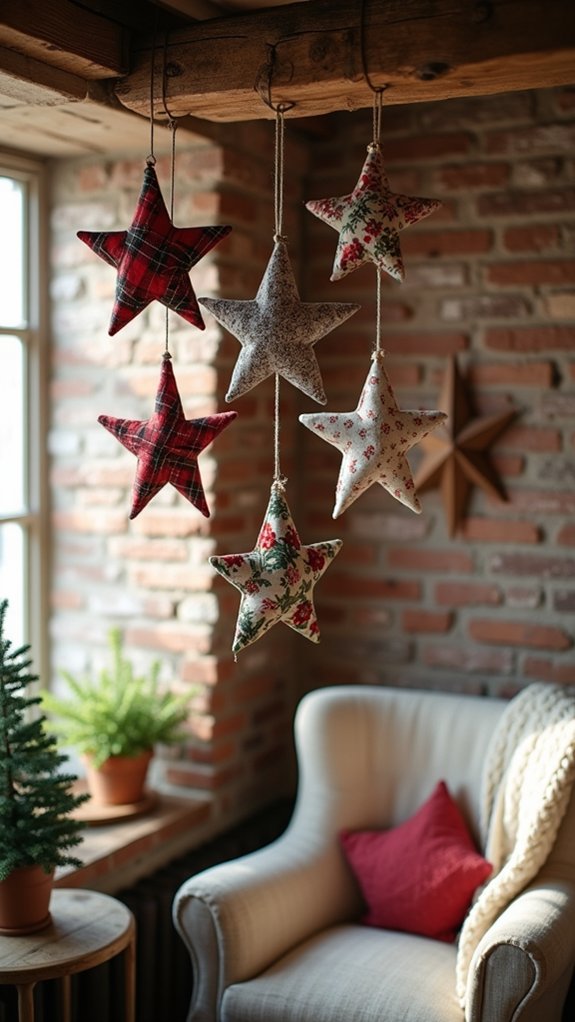 quilted star fabric ornaments