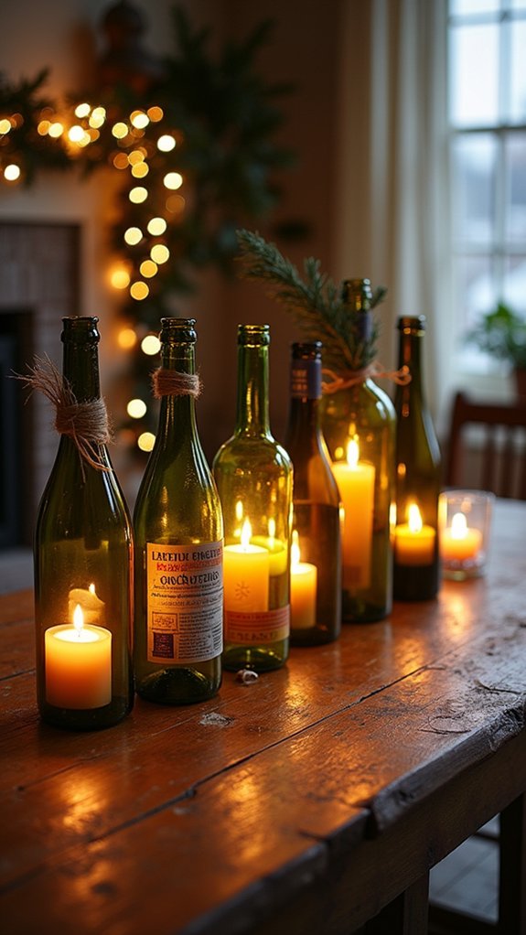 repurposed bottles as candleholders