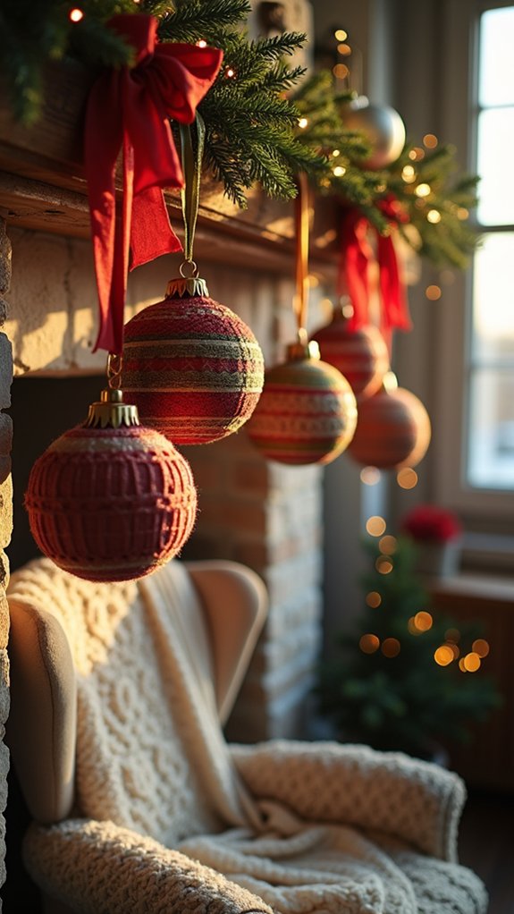 ribbon wrapped festive ornaments