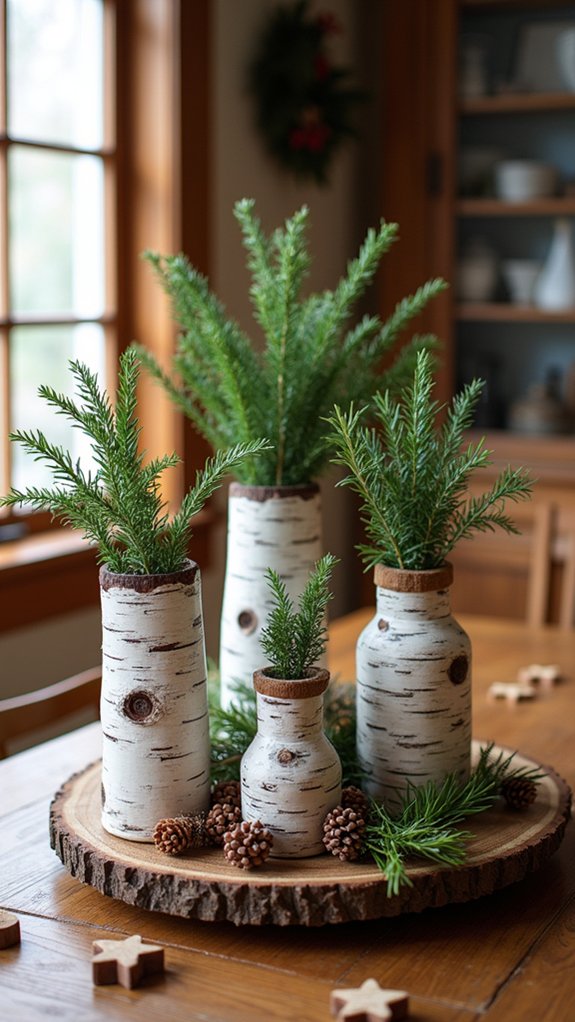 rustic birch bark vases