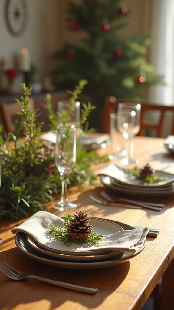 rustic eucalyptus pinecone settings