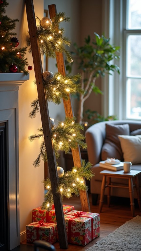 rustic ladder tree display