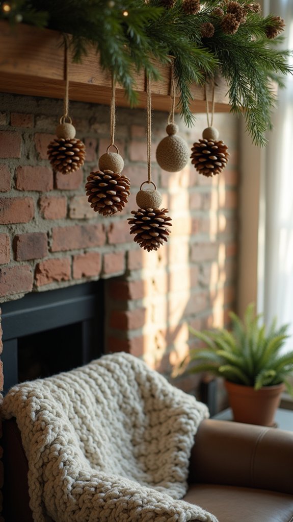 rustic pinecone jute ornaments