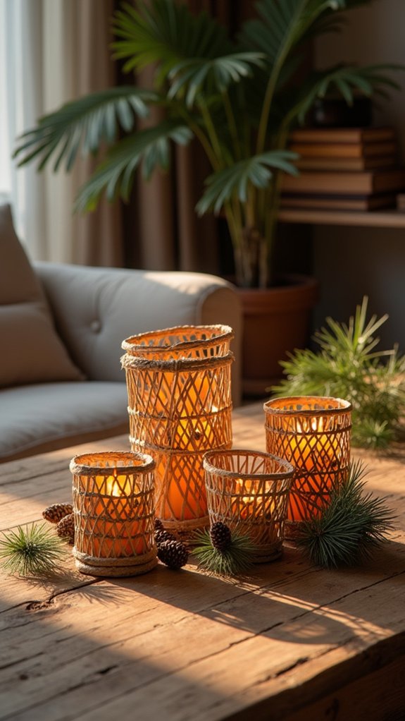 rustic rattan candle decor