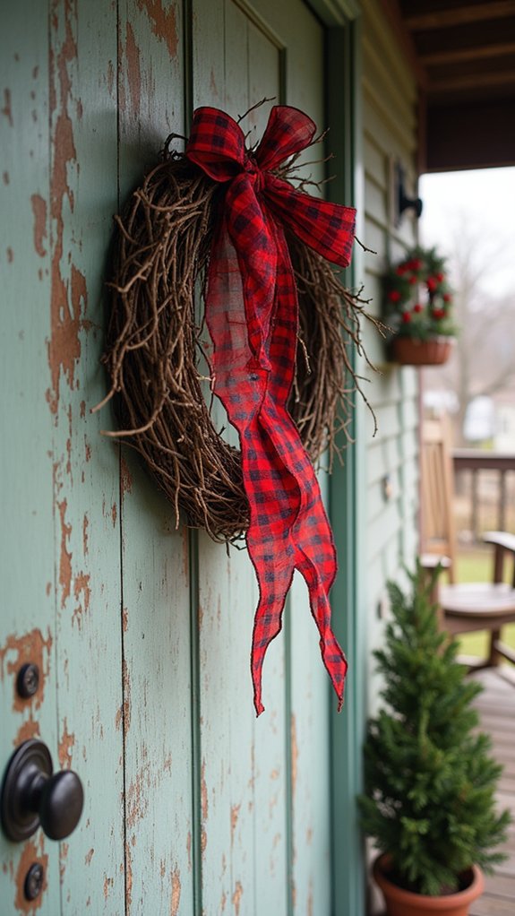 rustic red ribbon wreath