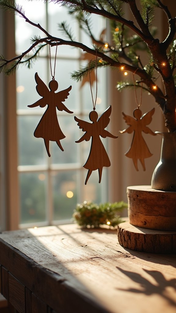 rustic wooden angel ornaments