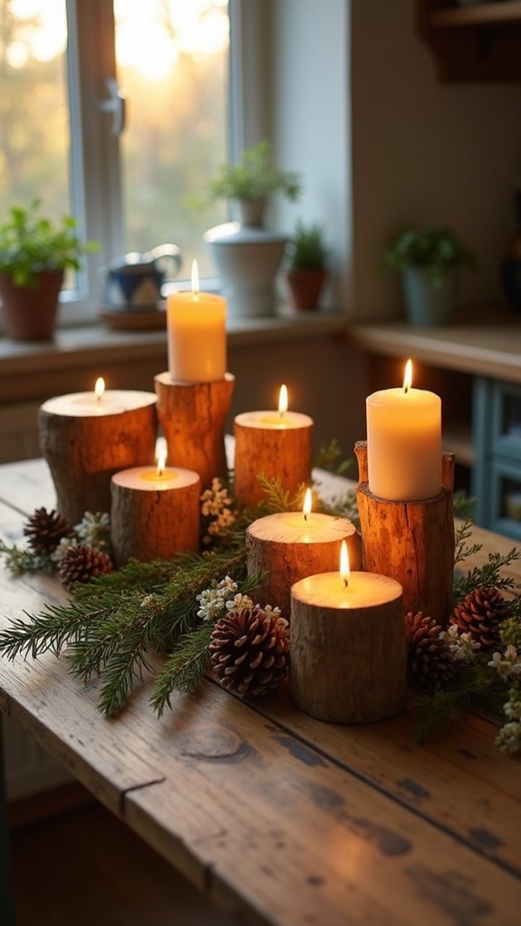 rustic wooden candle holders