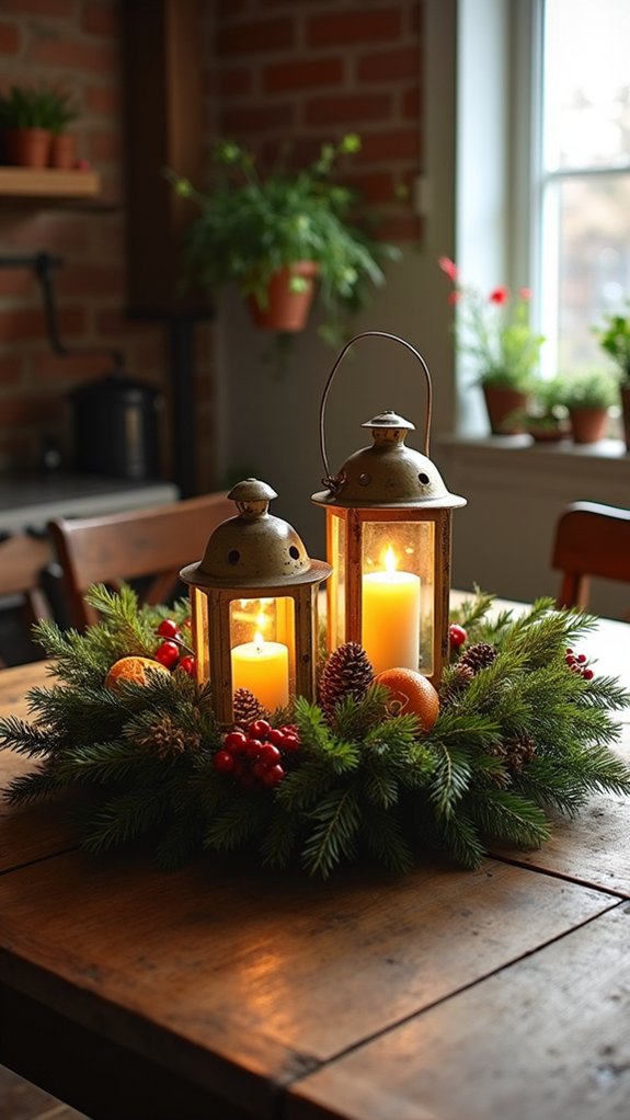 rustic wreath with lanterns