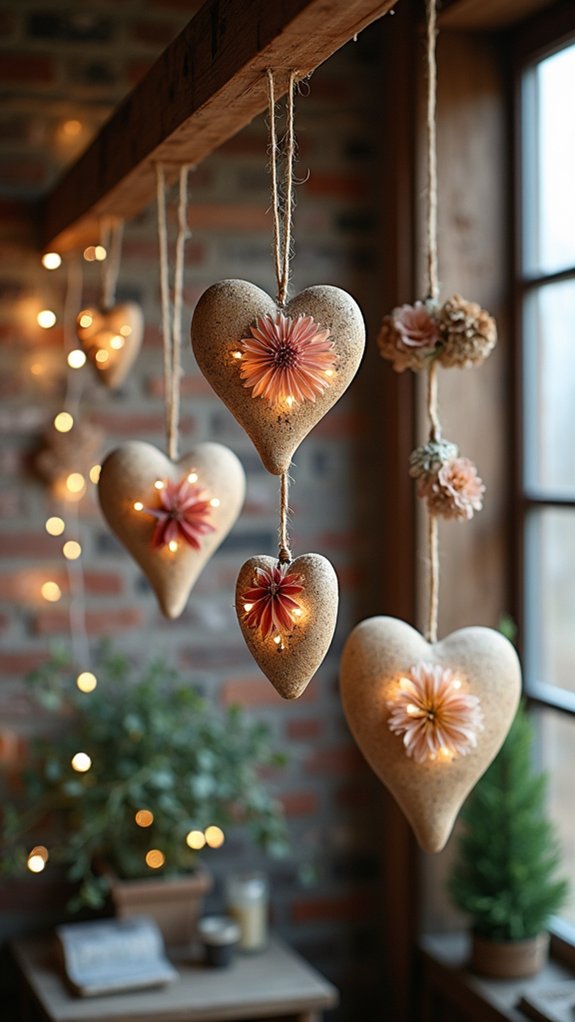 seasonal heart ornaments decorated