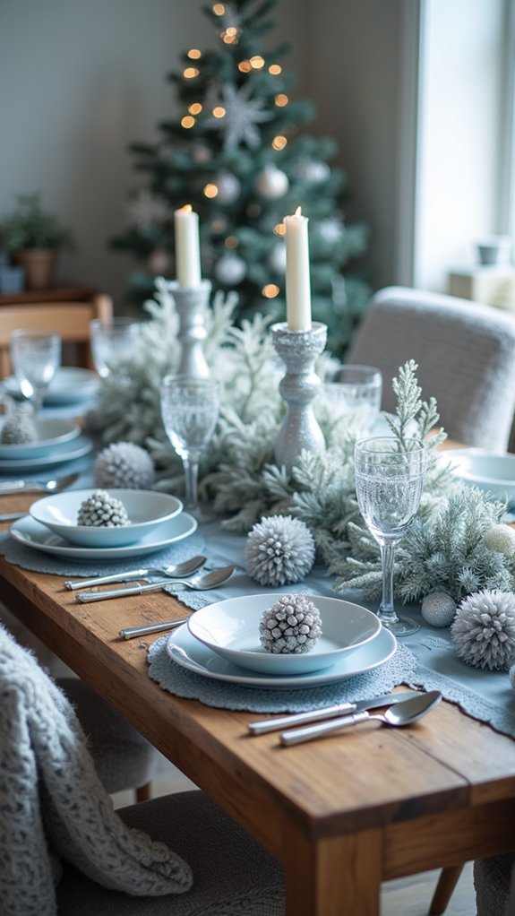 serene winter table setting