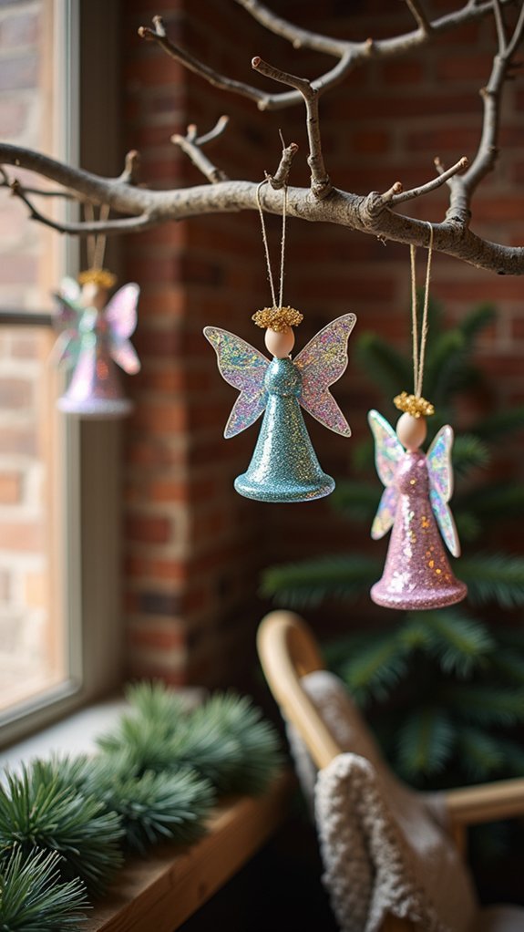 shiny glittered angel ornaments